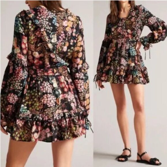 NWT Ted Baker Hendria Ruffle-Trim Mini Dress size 0 US 2 - Picture 1 of 9